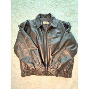 St Johns Bay Leather Jacket Mens XL Brown Quilted Lined Insulated Bomber Coat